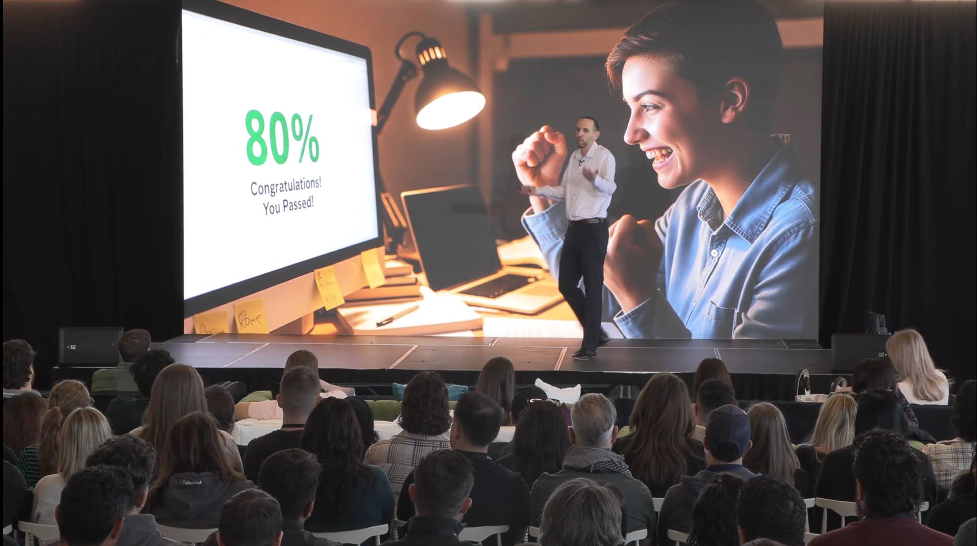 Ziv Pollak presenting 80% milestone slide